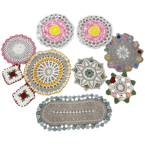 10 Piece Vintage Doily Doilies Lot Table Granny Farmhouse Crochet Floral - Picture 1 of 10
